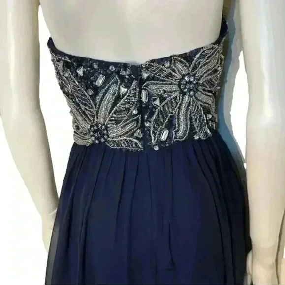 Sean Collection Navy Blue Beaded Top, Long Formal Dress Size 2, Pre-Owned - Picture 5 of 6
